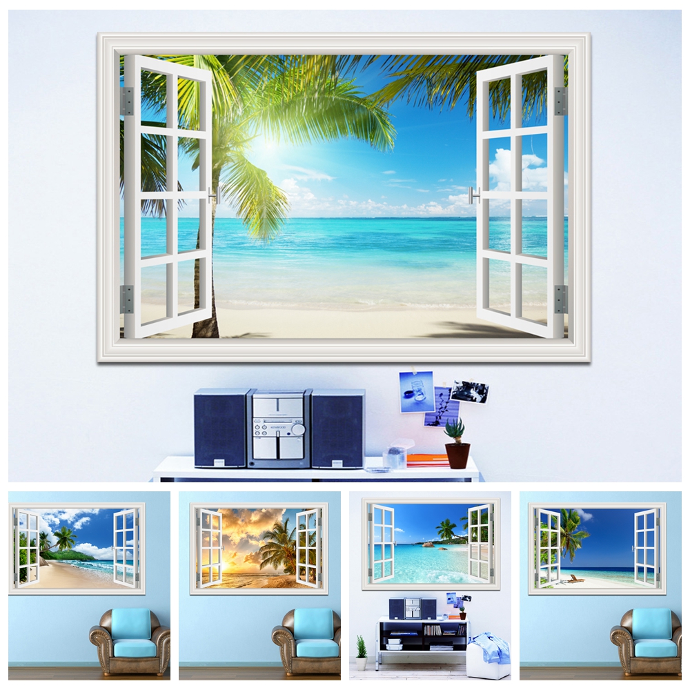 Interior Design Kitchen - 3D Beach Window View Wall Sticker