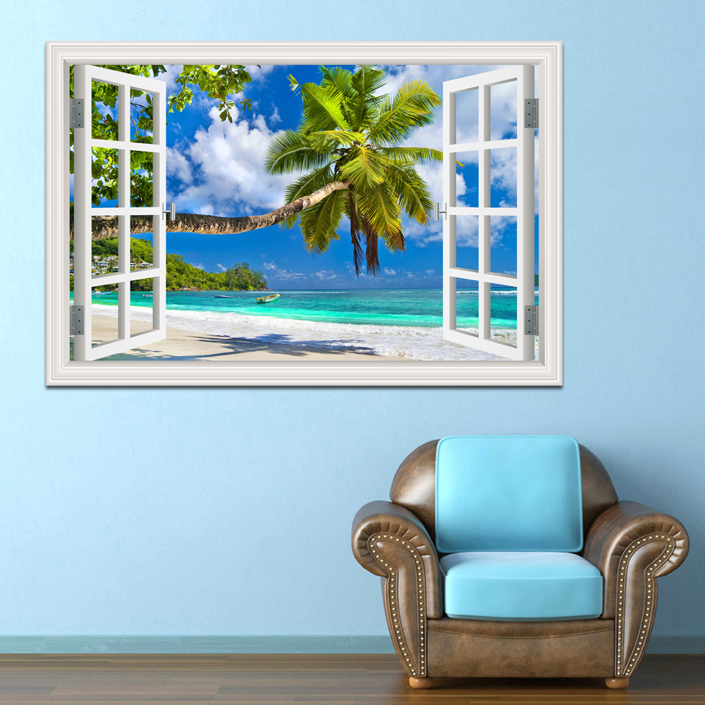 3D Beach Window View Wall Stic - Interior Design Kitchen บทวิจารณ์และราคา