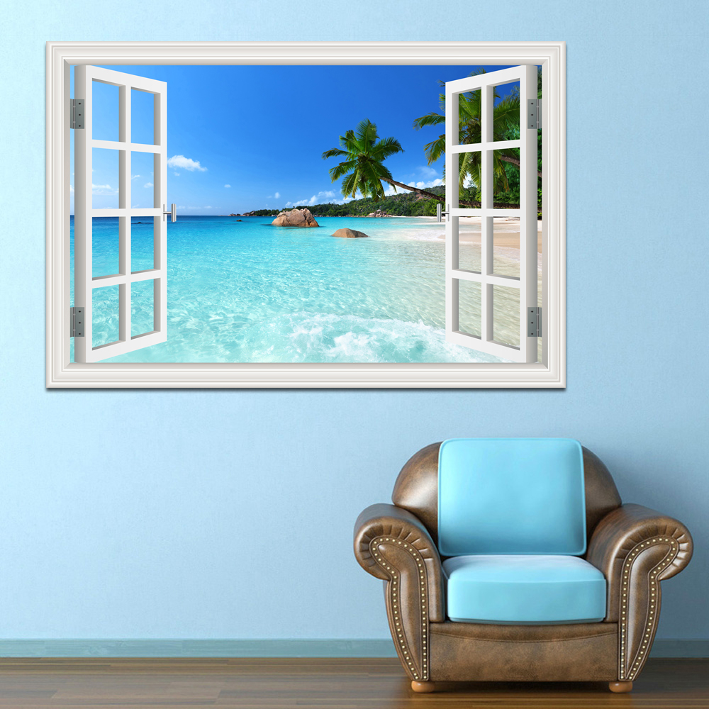 3D Beach Window View Wall Stic - Interior Design Kitchen บทวิจารณ์และราคา