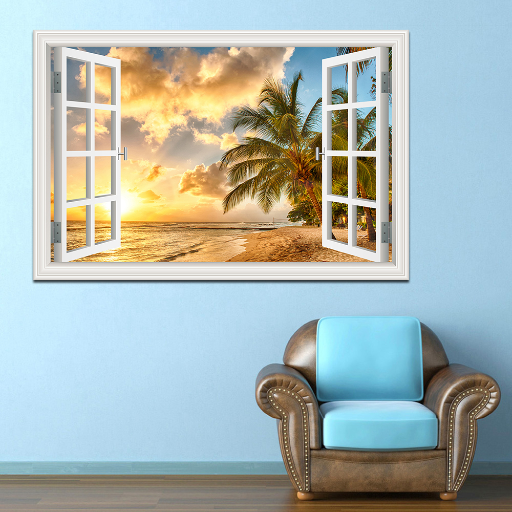 3D Beach Window View Wall Stic - Interior Design Kitchen บทวิจารณ์และราคา