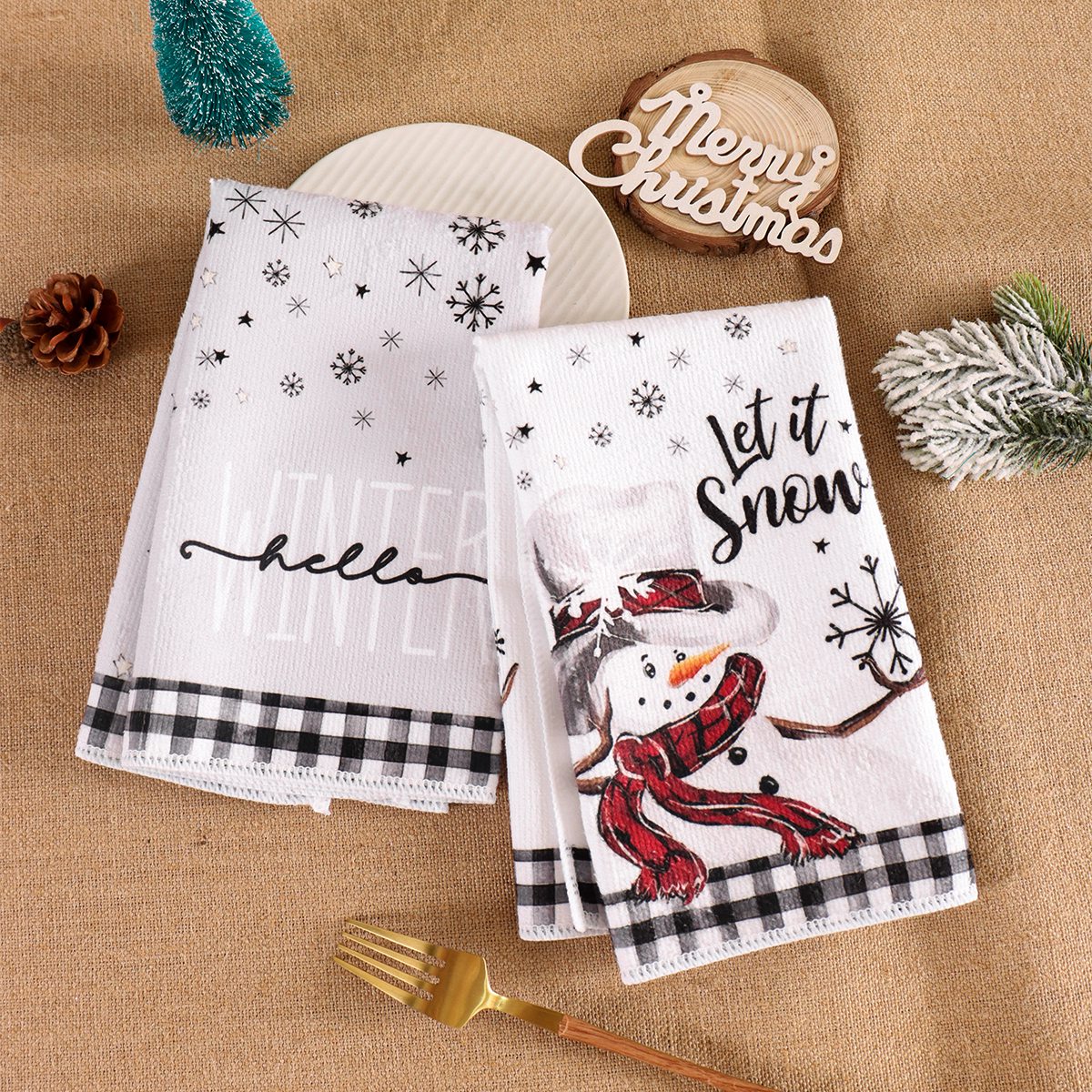 2pcs Christmas Kitchen Towels  - Interior Design Kitchen บทวิจารณ์และราคา